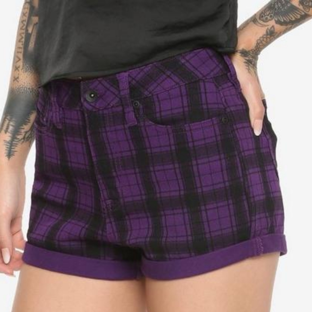 Blackheart Purple Plaid Hi-Rise Skinny Shorts